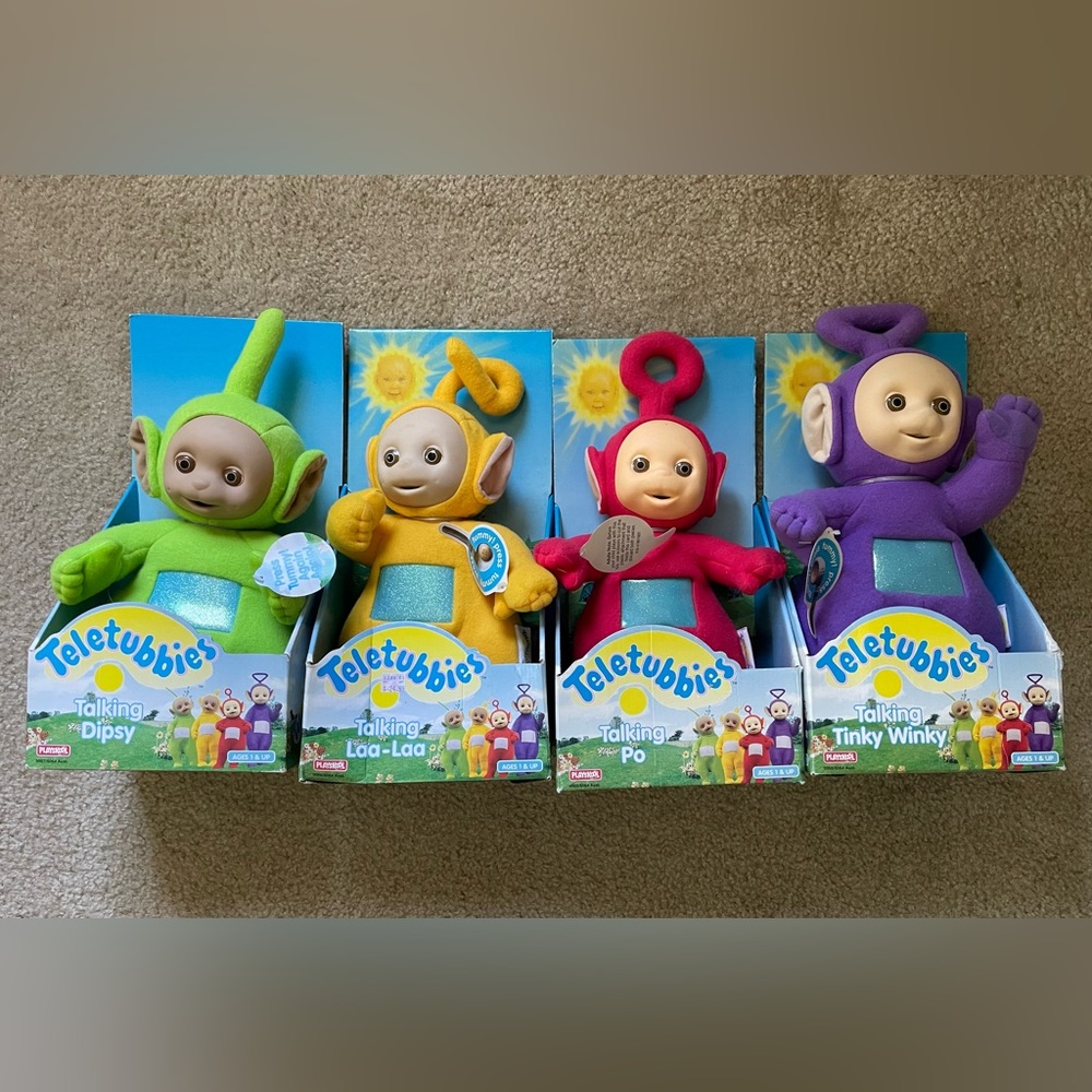 Vintage 1998 Talking Teletubbies in original box. Price includes all 4